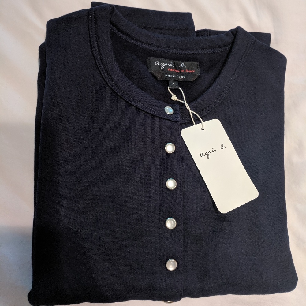 Blue cotton fleece rosin snap cardigan Agnes B